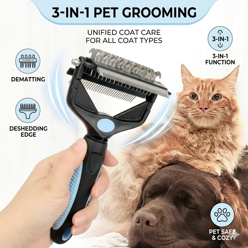 Undercoat Rake Dematting Tool Dog Shedding - 3 In 1 Pet Deshedding Brush