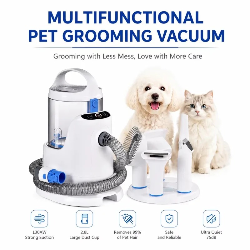 Pet Grooming Vacuum Suction Kit 5 In 1 - 2026 5-in-1 Professional Pet Grooming Vacuum
